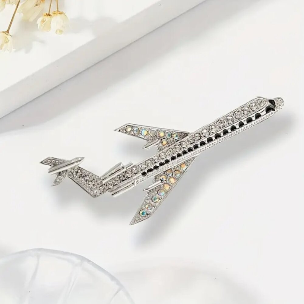 🍏50% OFF/3+...Rhinestone Airplane Brooch